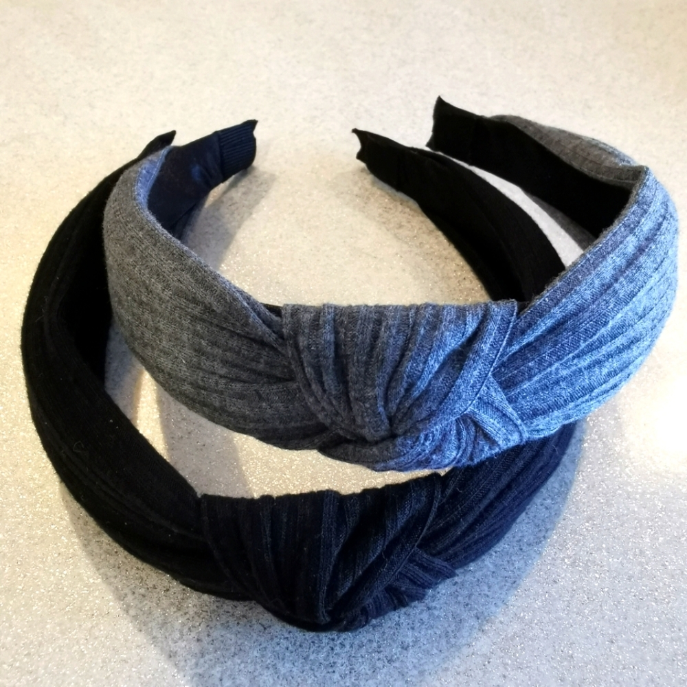 2 x Headbands Ribbed Grey & Black - Picture 1 of 3